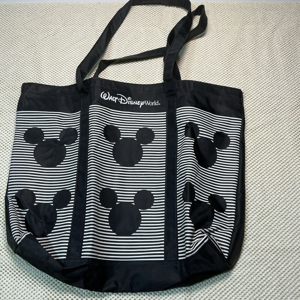 Walt Disney World Mickey Mouse Large Black & White Striped Shoulder Tote Bag